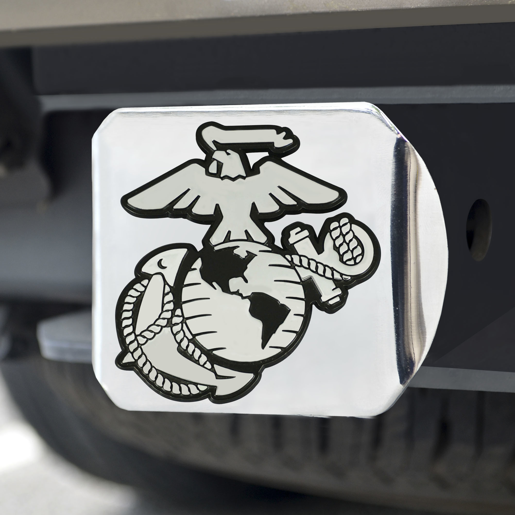 USMC Marine Emblem on Chrome METAL Hitch Cover