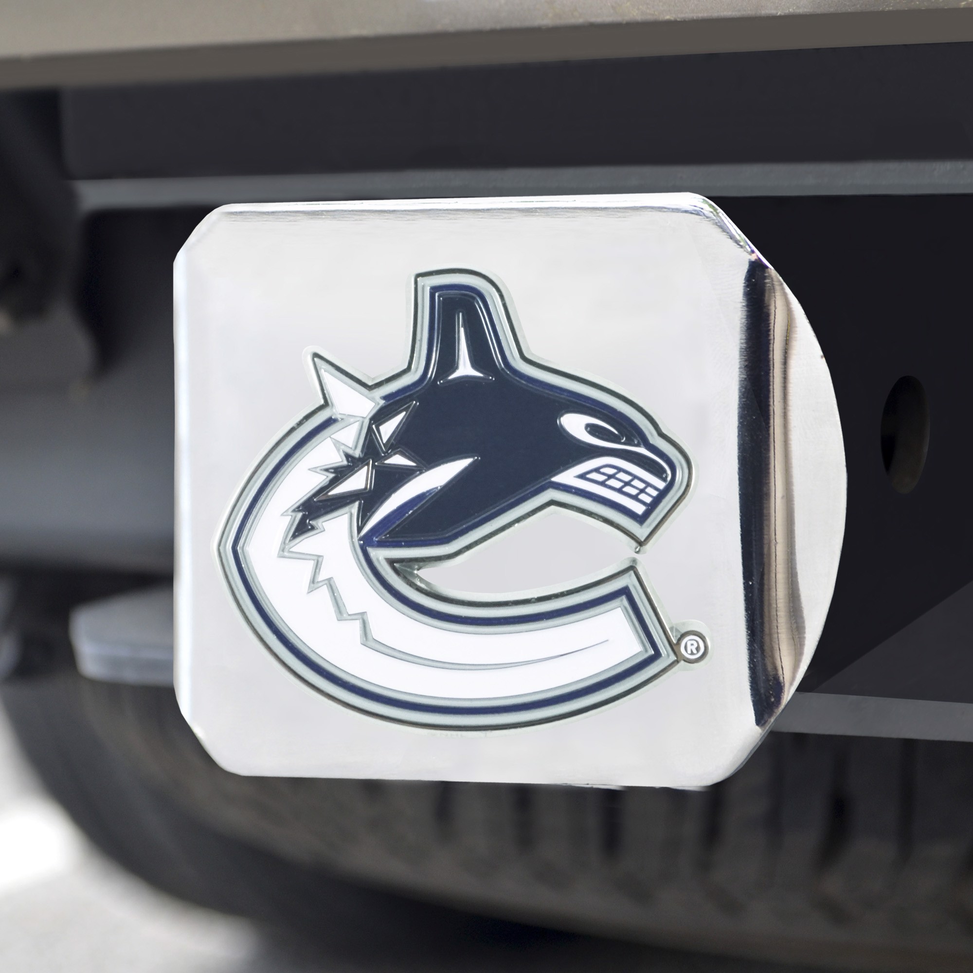 SLS FANMats Vancouver Canucks Premium HeavyDuty Solid Metal Chrome Hitch Cover Bumper Hockey 