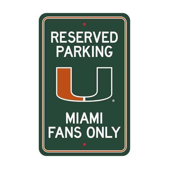 Picture of Miami Hurricanes Team Color Reserved Parking Sign Décor 18in. X 11.5in. Lightweight