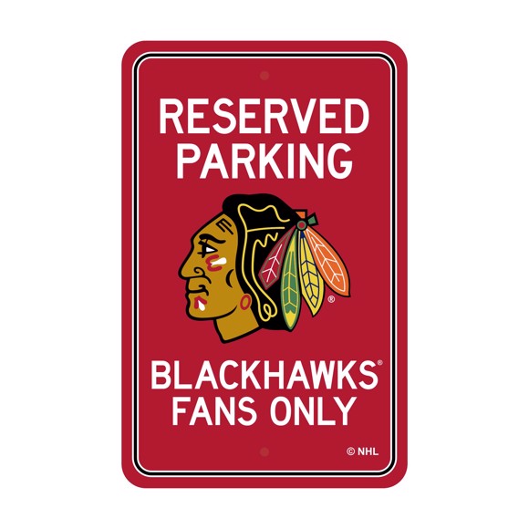 Picture of Chicago Blackhawks Team Color Reserved Parking Sign Décor 18in. X 11.5in. Lightweight