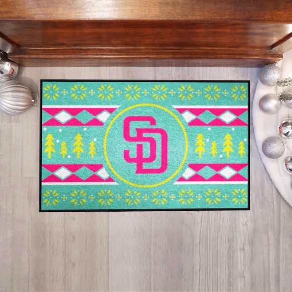 Picture of San Diego Padres Holiday Sweater Starter Mat Accent Rug - 19in. x 30in.